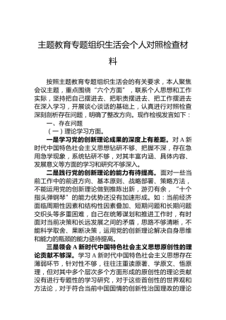 2023主题教育专题组织生活会个人对照检查材料
