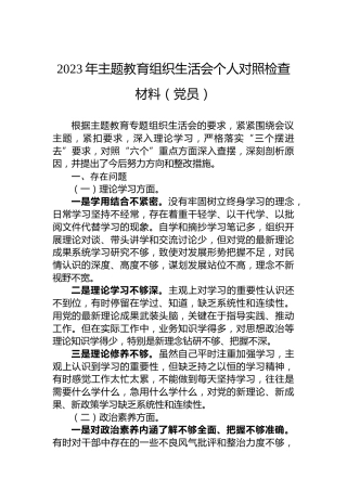 2023年主题教育组织生活会个人对照检查材料（党员）