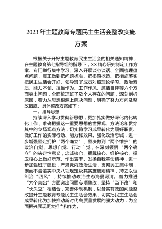 2023年主题教育专题民主生活会整改实施方案