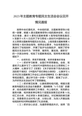 2023年主题教育专题民主生活会会议召开情况通报