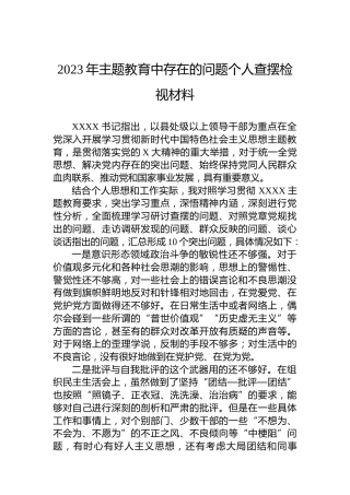 2023年主题教育中存在的问题个人查摆检视材料