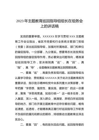2023年主题教育巡回指导组组长在组务会上的讲话稿
