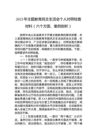 2023年主题教育民主生活会个人对照检查材料（六个方面、案例剖析）