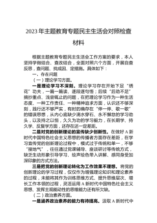 2023年主题教育民主生活会对照检查材料