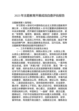 2023年主题教育开展成效自查评估报告