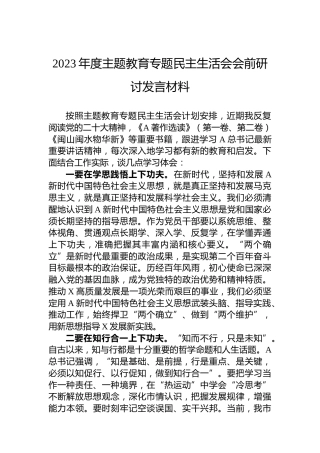 2023年度主题教育专题民主生活会会前研讨发言材料