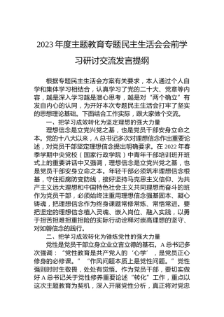 2023年度主题教育专题民主生活会会前学习研讨交流发言提纲