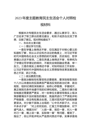 2023年度主题教育民主生活会个人对照检视材料
