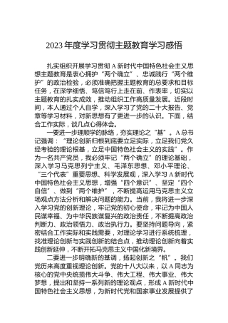 2023年度学习贯彻主题教育学习感悟
