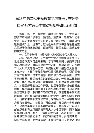 2023年第二批主题教育学习感悟：在躬身自省标本兼治中推动检视整改见行见效