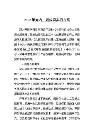2023年党内主题教育实施方案