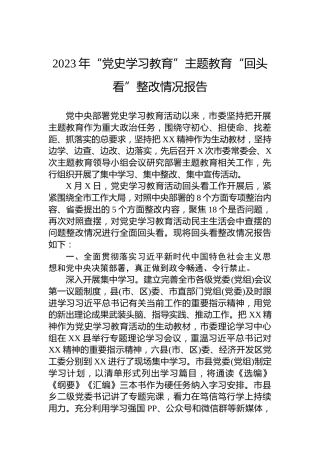 2023年“党史学习教育”主题教育“回头看”整改情况报告