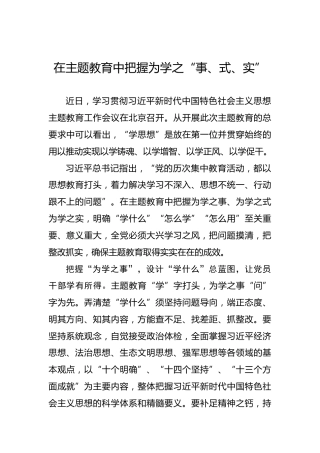 在主题教育中把握为学之“事、式、实”