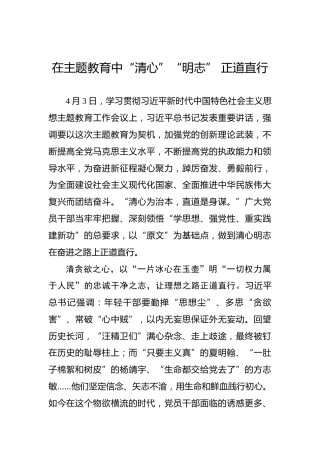 在主题教育中“清心”“明志”正道直行