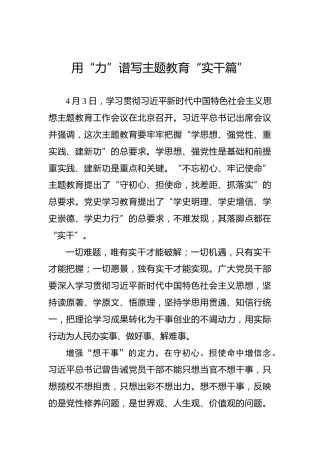 用“力”谱写主题教育“实干篇”