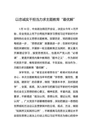 以忠诚实干担当力求主题教育“最优解”