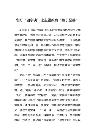 念好“四字诀”让主题教育“臻于至善”