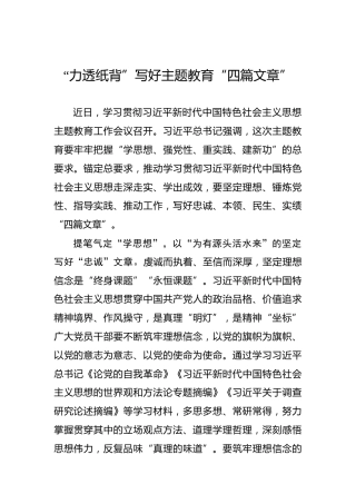 “力透纸背”写好主题教育“四篇文章”
