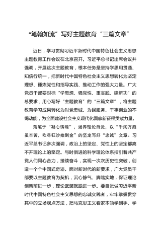 “笔翰如流”写好主题教育“三篇文章”