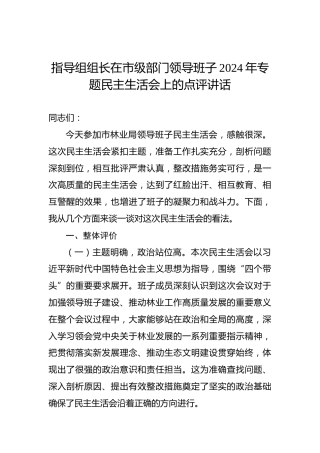 指导组组长在市级部门领导班子2024年专题民主生活会上的点评讲话