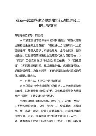 在新兴领域党建全覆盖攻坚行动推进会上的汇报发言