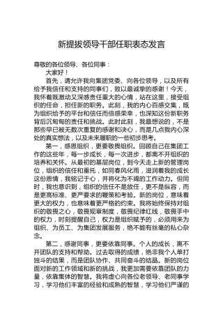 新提拔领导干部任职表态发言