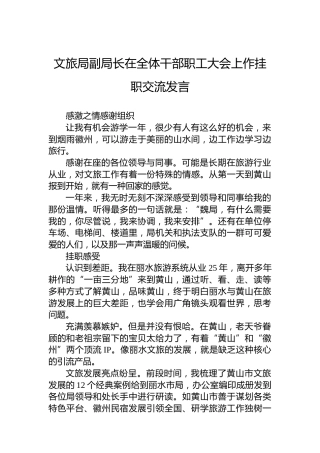 文旅局副局长在全体干部职工大会上作挂职交流发言
