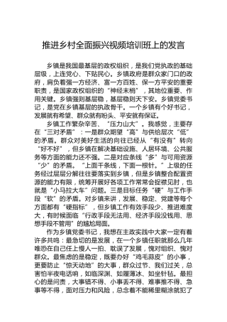 推进乡村全面振兴视频培训班上的发言