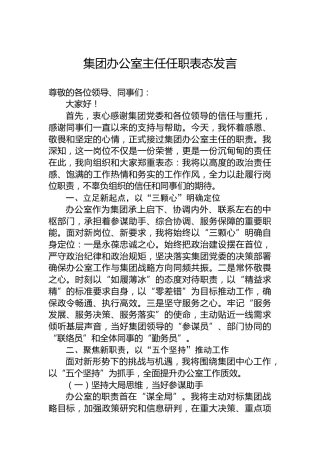 集团办公室主任任职表态发言