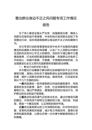 整治群众身边不正之风问题专项工作情况报告