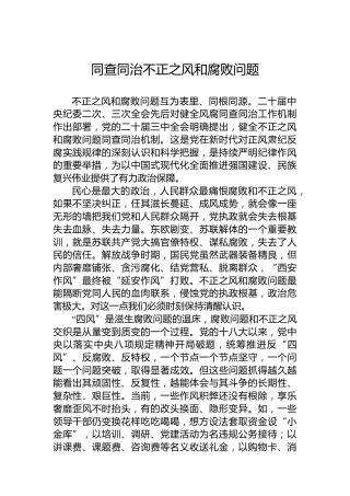 同查同治不正之风和腐败问题