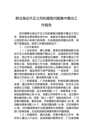 群众身边不正之风和腐败问题集中整治工作报告