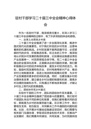 驻村干部学习二十届三中全会精神心得体会