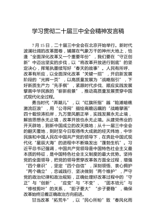 学习贯彻二十届三中全会精神发言稿