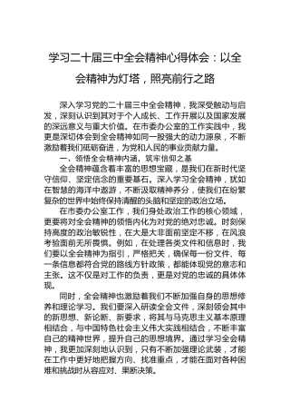 学习二十届三中全会精神心得体会：以全会精神为灯塔，照亮前行之路