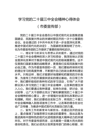 学习党的二十届三中全会精神心得体会（市委宣传部）