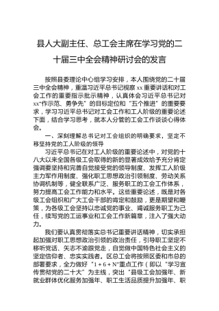县人大副主任、总工会主席在学习党的二十届三中全会精神研讨会的发言