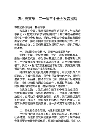 农村党支部：二十届三中全会发言提纲