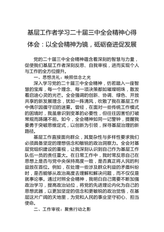 基层工作者学习二十届三中全会精神心得体会：以全会精神为镜，砥砺奋进促发展