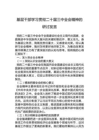 基层干部学习贯彻二十届三中全会精神的研讨发言