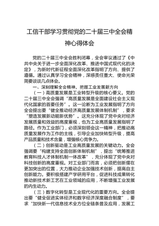 工信干部学习贯彻党的二十届三中全会精神心得体会