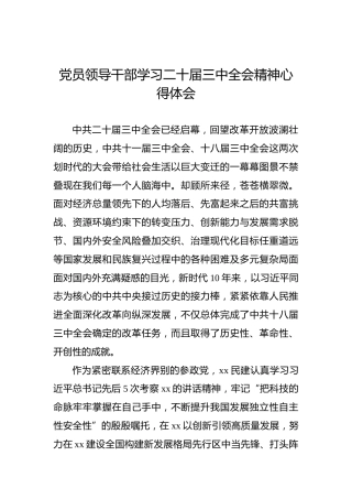 党员领导干部学习二十届三中全会精神心得体会