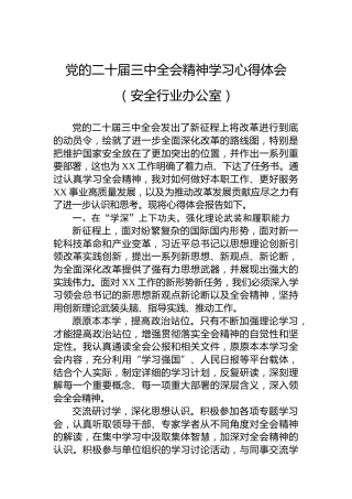 党的二十届三中全会精神学习心得体会（安全行业办公室）