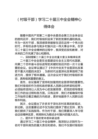 （村级干部）学习二十届三中全会精神心得体会