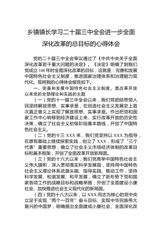 乡镇镇长学习二十届三中全会进一步全面深化改革的总目标的心得体会