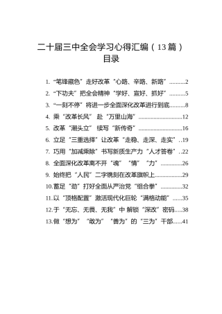 二十届三中全会学习心得汇编（13篇）