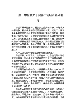 二十届三中全会关于完善市场经济基础制度