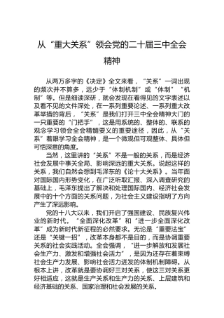 从“重大关系”领会党的二十届三中全会精神