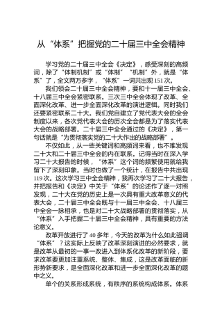 从“体系”把握党的二十届三中全会精神