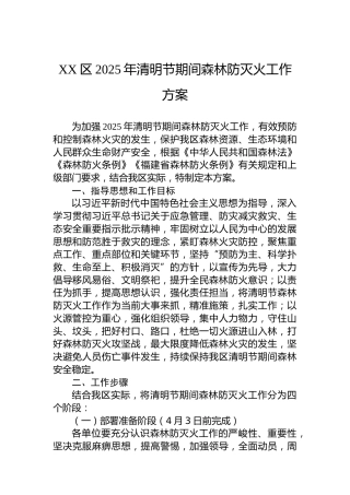 XX区2025年清明节期间森林防灭火工作方案